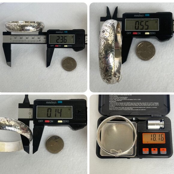 VTG Sterling Silver 925 14MM Wide Hollow Etched Scroll Round Bangle Bracelet 7" - Picture 10 of 16